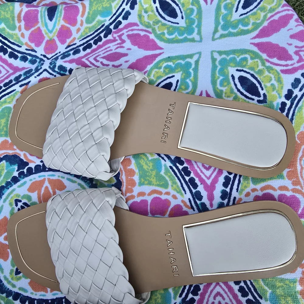 Tahari Cream Braided Slide Sandals for Women - Picture 3 of 8